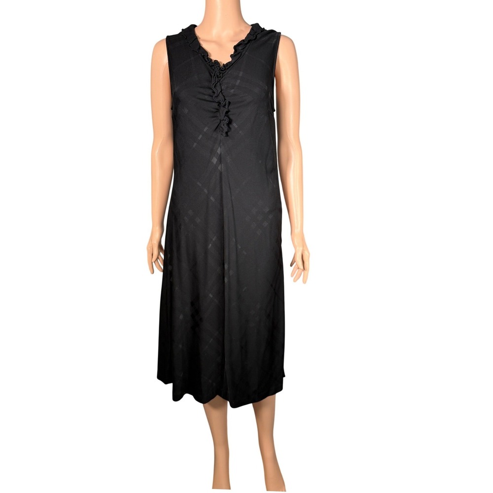Burberry London Black Tonal Check Ruffle V-Neck Sleeveless Dress 40 FMA78-092